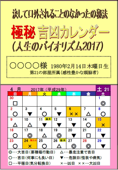 18年運命予報吉凶カレンダー発売のお知らせ 天気予報よりも当たる 運命予報占い