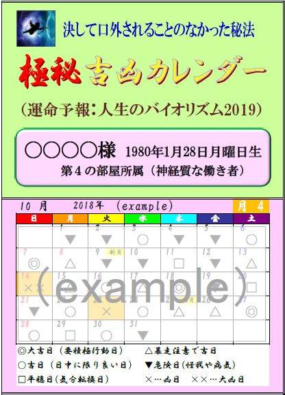 19年版運命予報占い 吉凶カレンダー 天気予報よりも当たる 運命予報占い